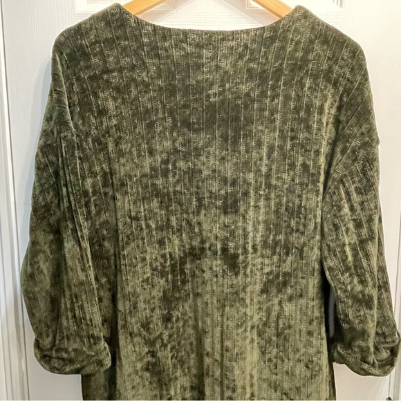 26-Papillon Sweater Dress Midi Velvet Like Material Pockets 3/4 Sleeve Green Lg - Picture 9 of 9